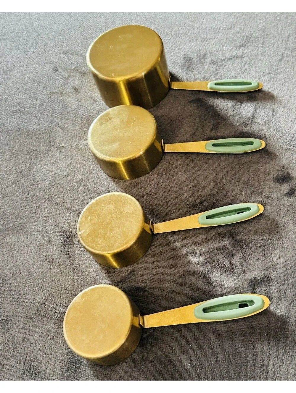 4 Piece Gold Stainless Steel Measuring Cups / Mint/Sage Green Silicone Grip